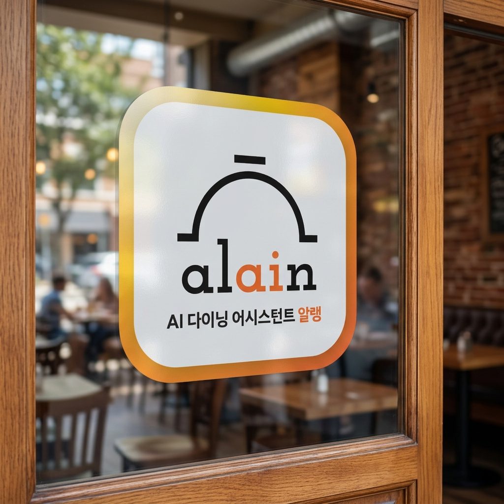 Alain logo on restaurant window